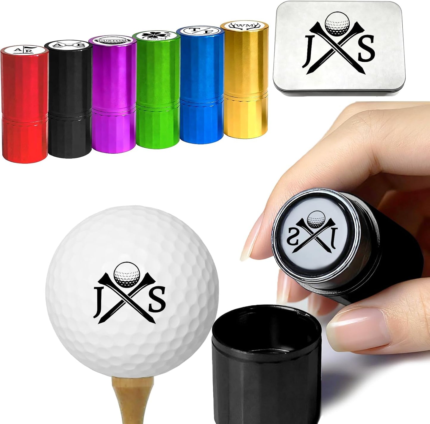 ONFAON Custom Golf Ball Stamp, Personalized Name Golf Ball Marker Stamp with Monogram Logo, Reusable Inking Customized Golf Stamper Accessories Gifts for Golfers