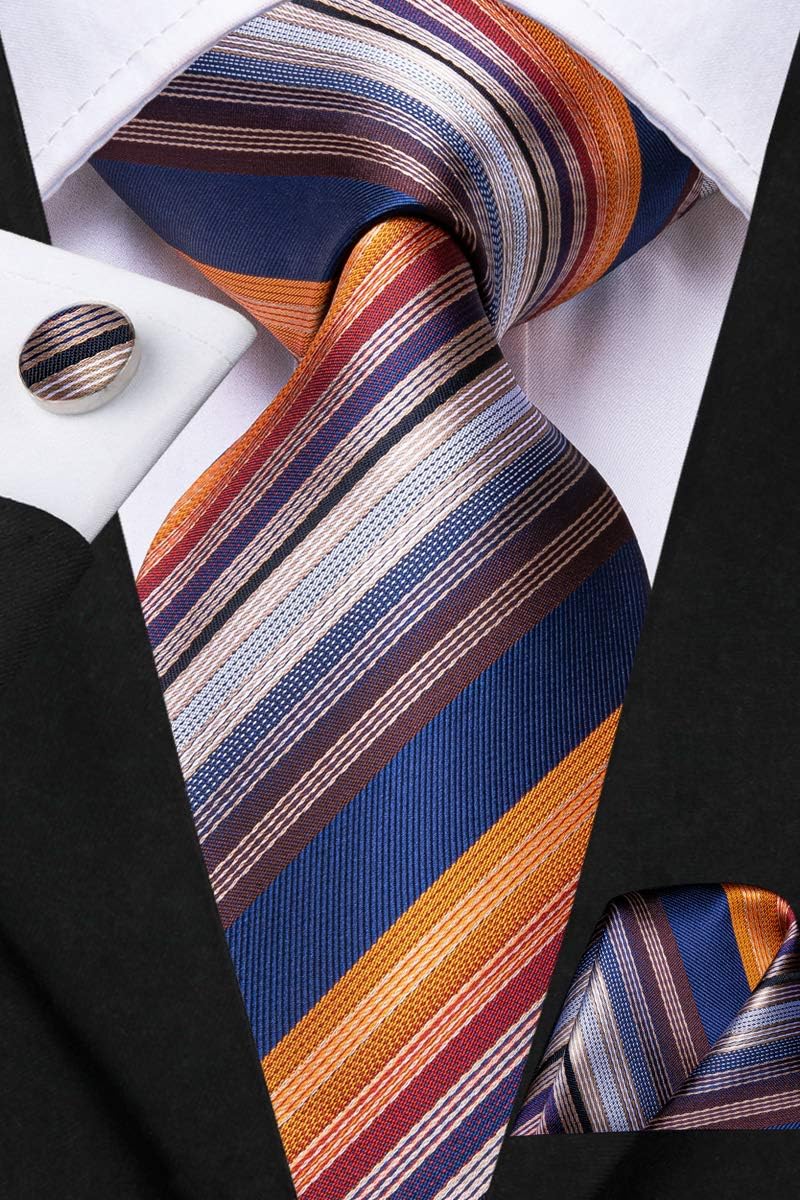 Dubulle Mens Paisley Striped Tie WOVEN Necktie for Men and Handkerchief Cufflinks Set Wedding Formal Business