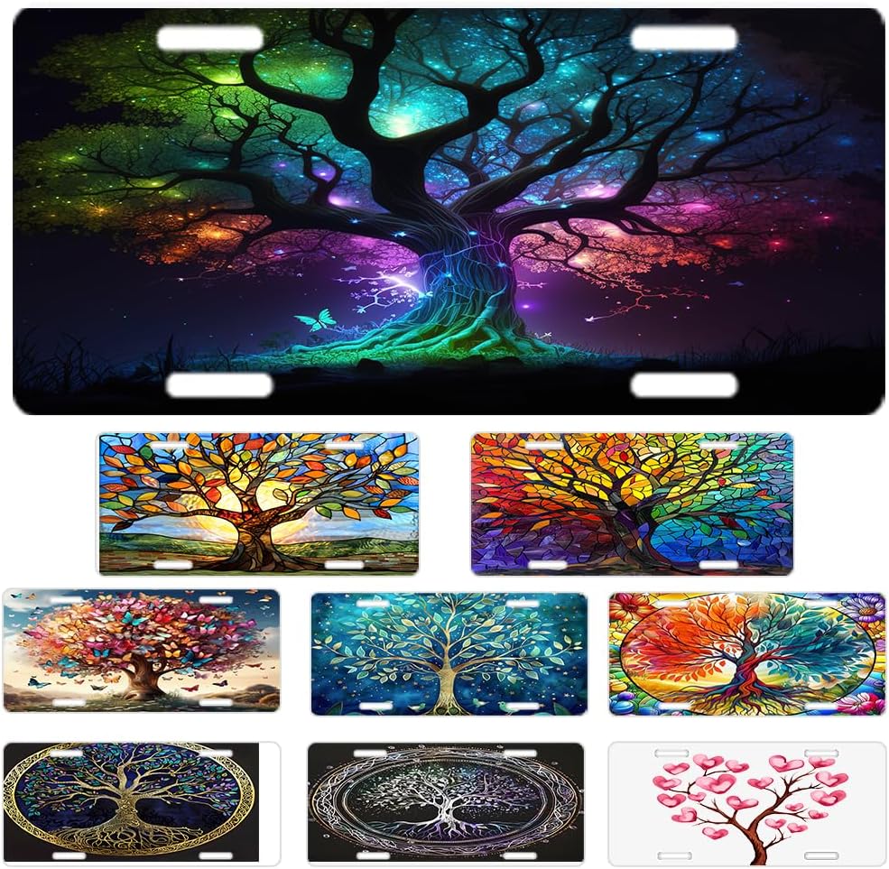 Custom License Plate Personalized Tree of Life Rainbow Funny Aluminum Front License Plates Decorative Rust-Free Metal Car Plate Covers for Women Men Car Tag Accessories fit Truck SUV Rv 12 X 6 in