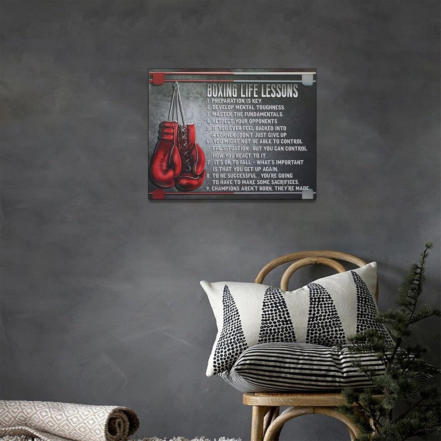 Boxing Wall Art Sports Boxing Lessons Pictures Wall Decor Motivational Quotes Boxing Gloves Canvas Painting Artwork Modern Home Decorations Framed for Bedroom Office Living Room 20"x24"