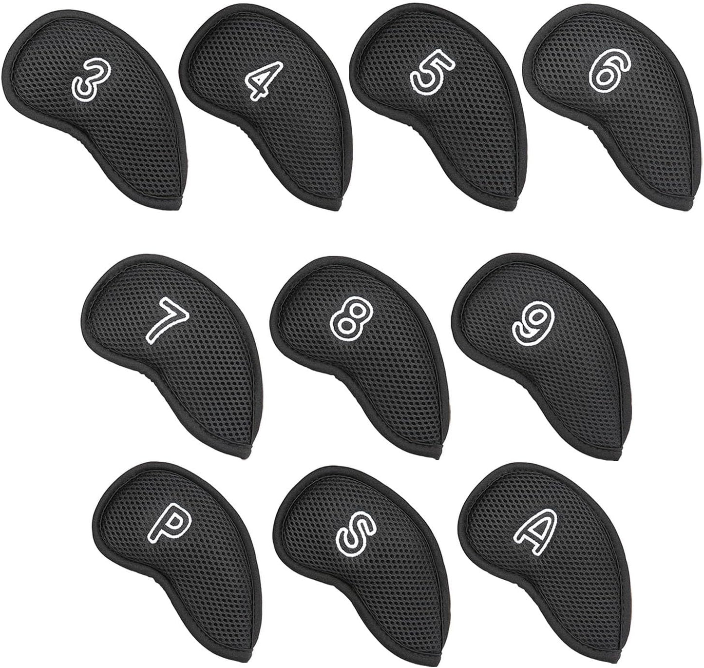 OGECLF Black Thick Mesh Golf Iron Head Covers 3,4,5,6,7,8,9,P,S,A,Lw,Lw fit Right Hand Irons