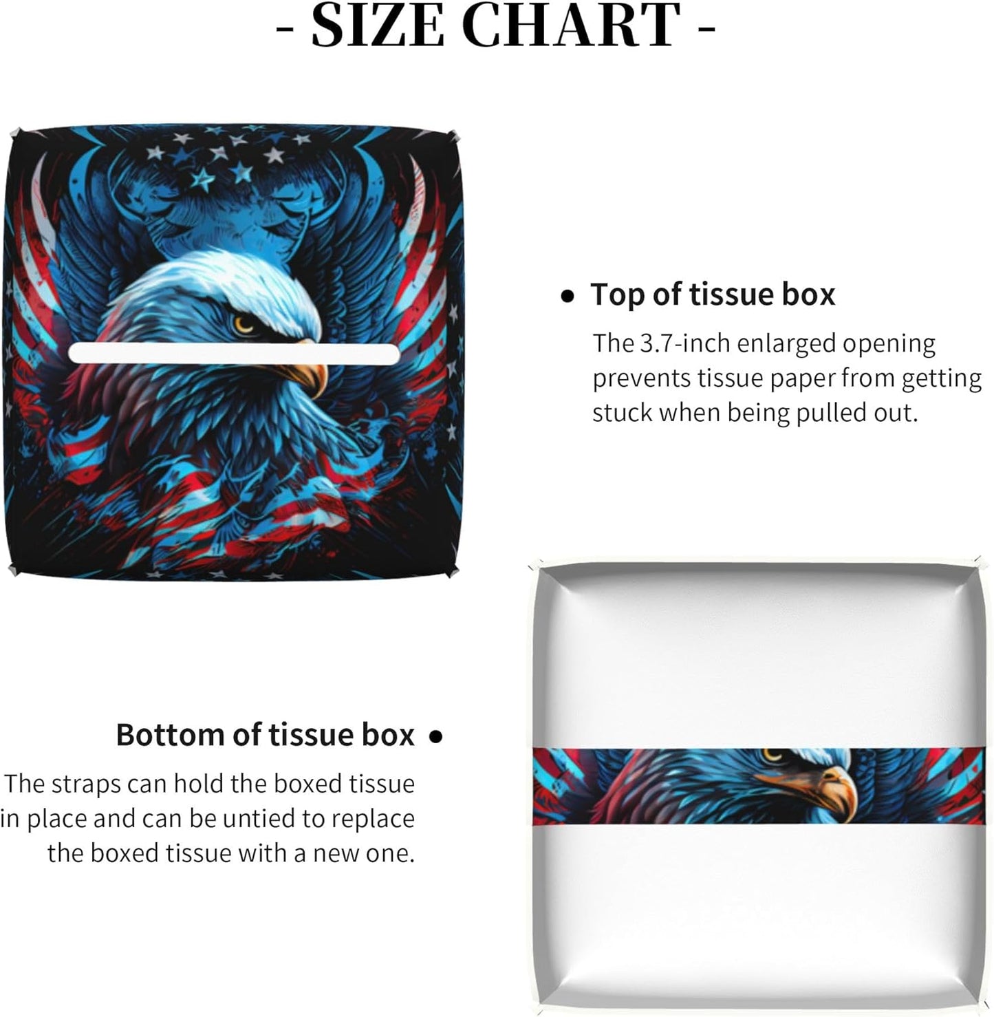 American Flag Eagle Tissue Box Cover Square, The USA Flag Tissue Box Holder Waterproof Leather Facial Paper Organizer Dispenser for Bathroom Home Car Nightstand Vanity Desk