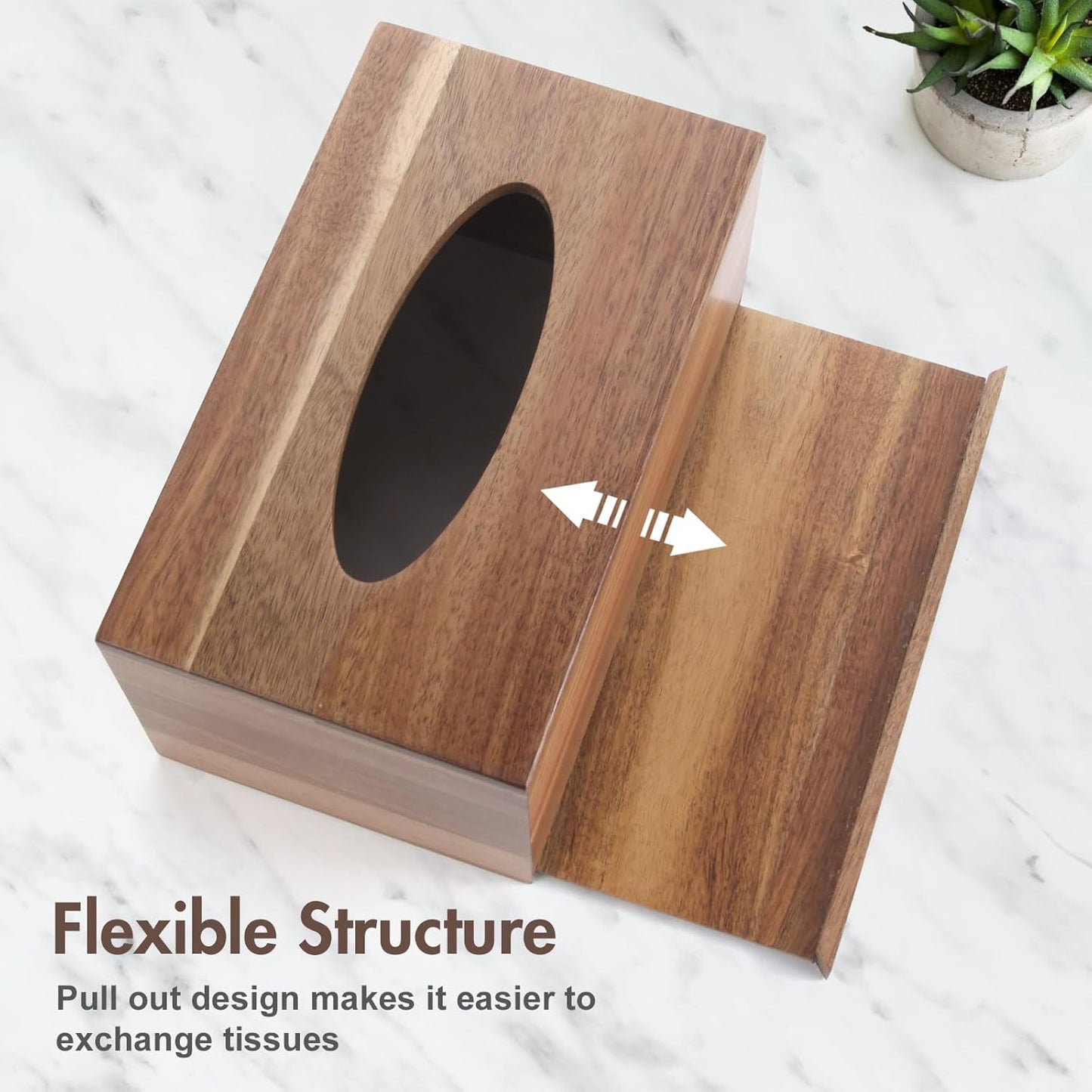 Wooden Tissue Box Cover, Tissue Box Holder with Slide-Out Bottom, (Acacia) (Acacia-Rectangle)