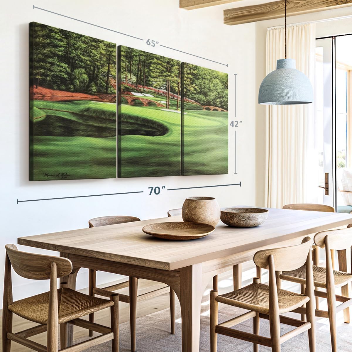 ElephantStock Augusta National 11th Hole I Wall Art - Horizontal Canvas - 3-Piece Living Room Wall Decor - Painting Sports Canvas Print - Green and Brown Decor for Wall by Marci Rule - 65" X 42"