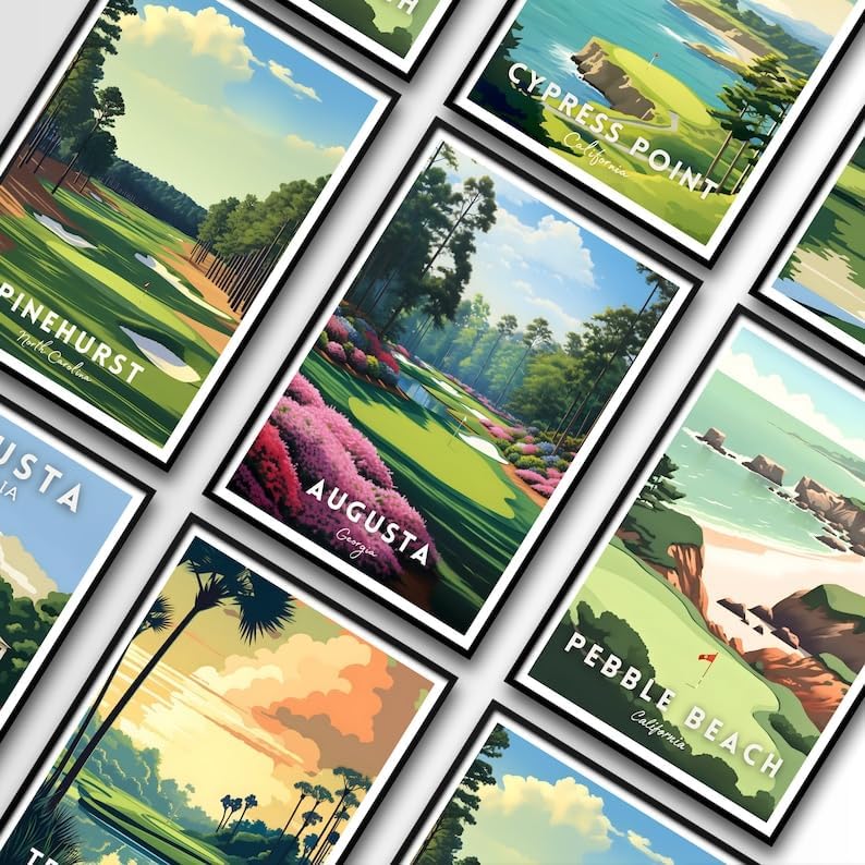 Nationcog Augusta Golf Course Wall Art Print, Vintage Masters Landscape Decor for Office or Living Room, Unique Golf Gift for Dad, Scenic Sports Poster for Men (Unframed) (12x18)