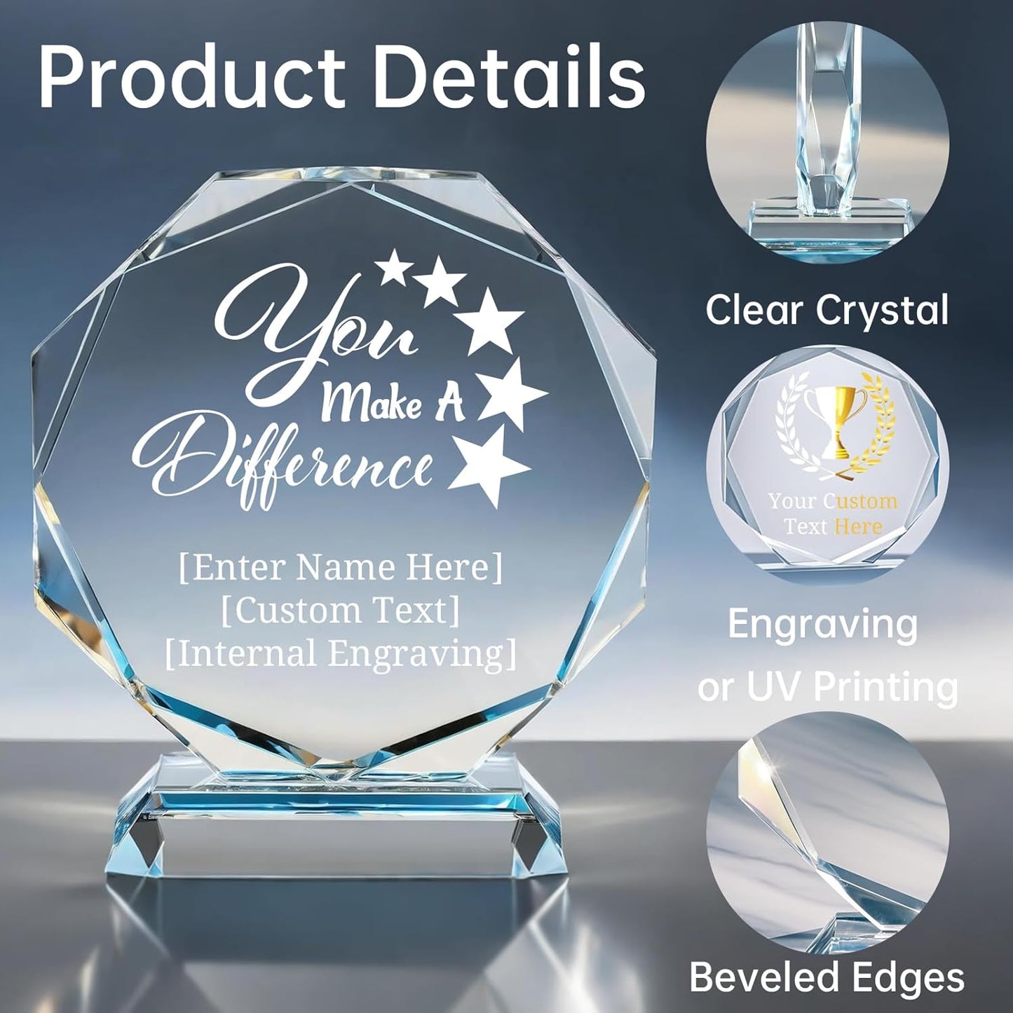 Custom Crystal Awards and Trophies – Personalized Engraved Glass Plaques for Employee Recognition, Appreciation, Farewell, Retirement, Coworker Gifts, Sports Achievements