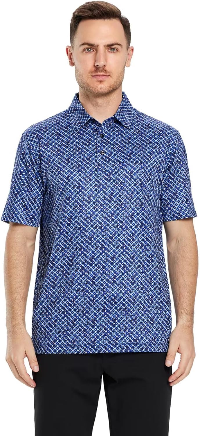 Golf Shirts for Men Dry Fit Short Sleeve Print Performance Moisture Wicking Polo Shirt