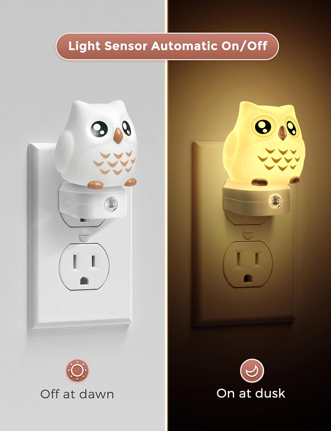 L LOHAS LED Owl Night Light for Kids, 3D Owl Night Light Plug in Wall, Dusk to Dawn Sensor, 8-Color Changing+Soft White 3000K, 3 Lighting Modes, Nursery Night Lights, Children, Room Decor