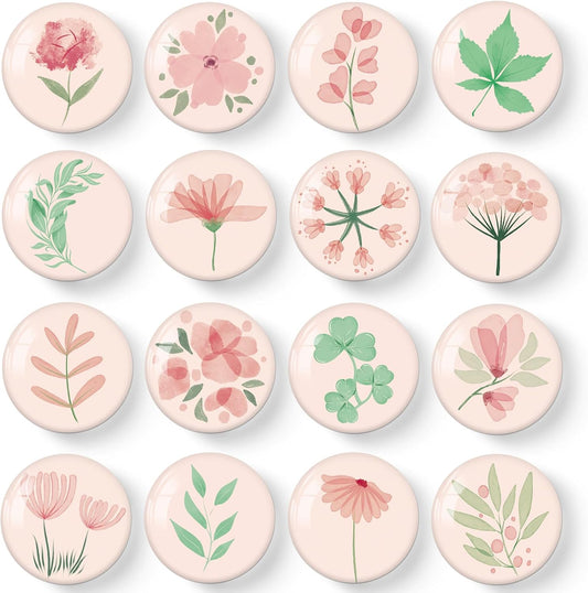 MORCART 16PCS Pink Plant Magnets for Fridge Refrigerator Cute Magnets Decoration for Locker Whiteboard Magnetic Board Cabinets Classroom Office Cubicle School