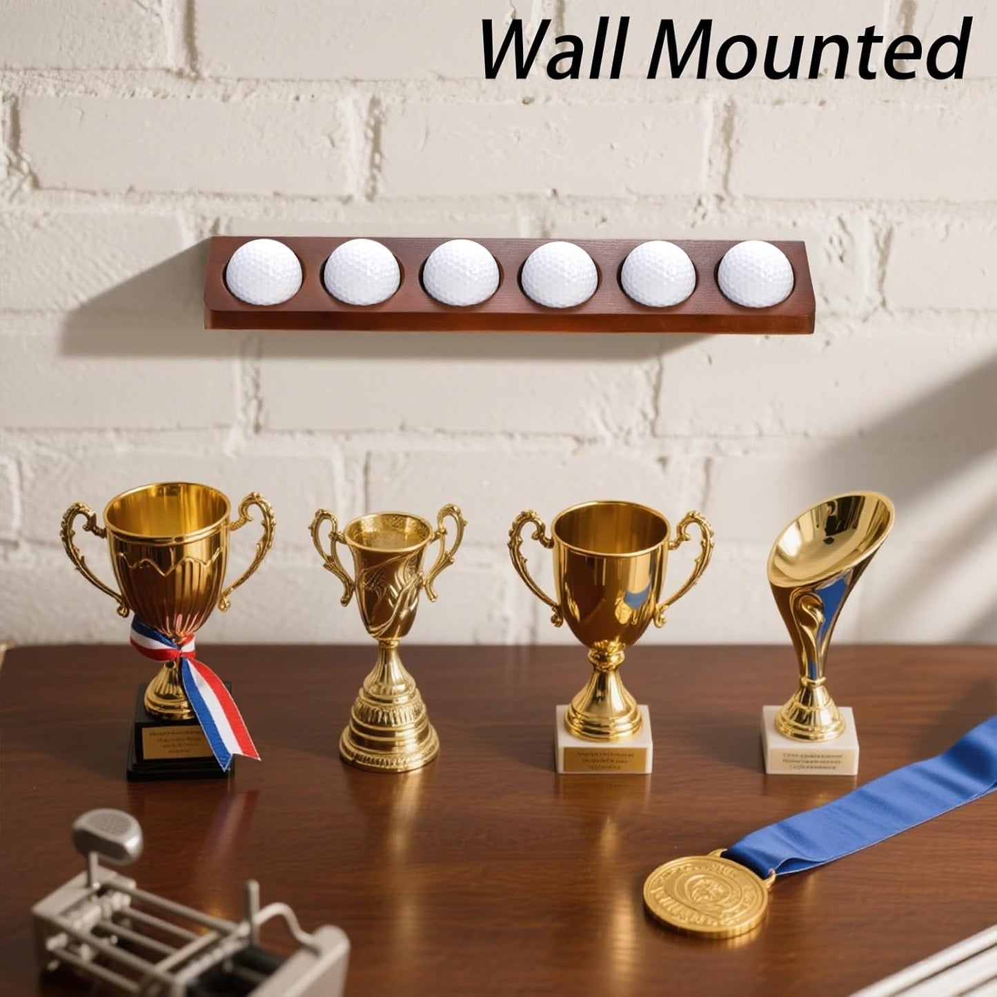 Jucoan Golf Ball Display Case, Wooden Wall Mounted or Desktop Golf Ball Display Holder Rack for 6 Balls, Golfer Gift for Hole in One, Course Memorabilia & Collectibles, Men Golf Enthusiasts