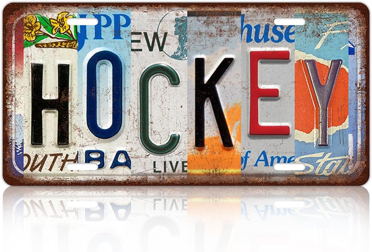 Vintage Sport Metal Tin Sign Hockey License Plate Wall Decor for Home Cafe Bar Pub 12 x 6 Inches
