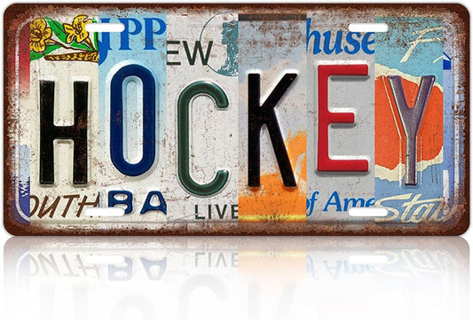 Vintage Sport Metal Tin Sign Hockey License Plate Wall Decor for Home Cafe Bar Pub 12 x 6 Inches