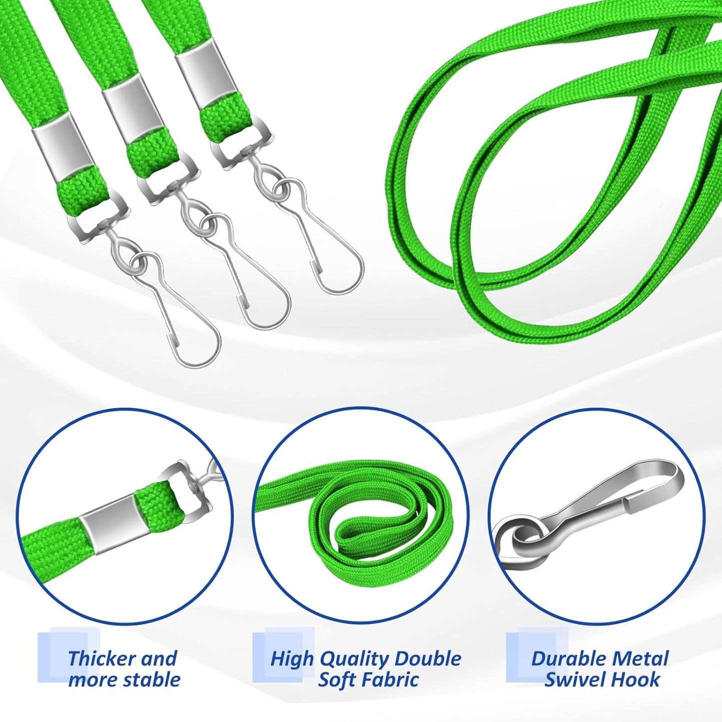 100Pcs Flat lanyards for ID Badge Durable Neck Lanyards with Swivel Hook, Comfortable Neck Straps lanyards with Badge Clip (Green)