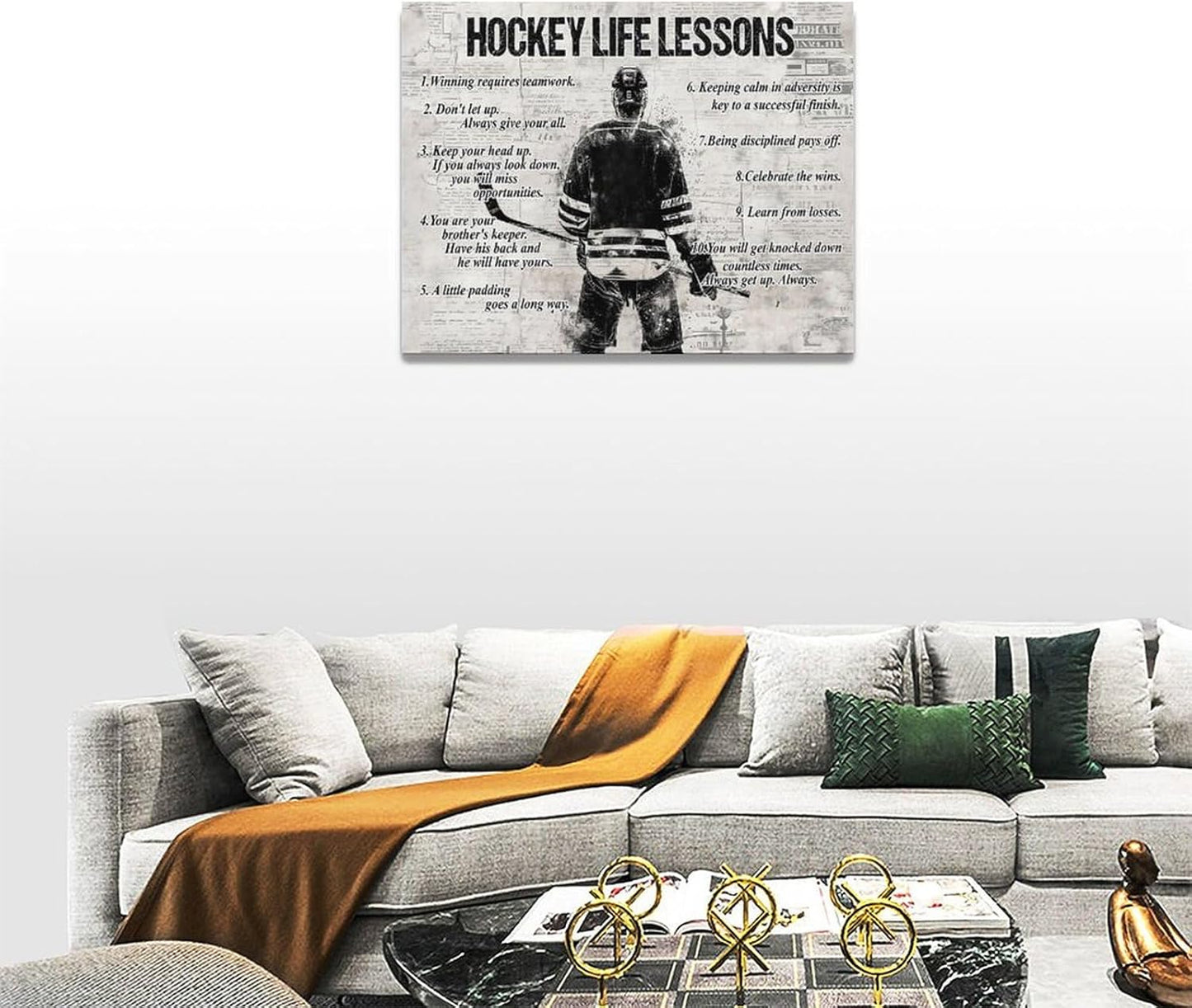 Vintage Hockey Sports Wall Art Hockey Life Lessons Wall Decor Hockey Sign Retro Poster Boy Men Room Motivational Decorations Canvas Print Painting Artwork for Bedroom Bathroom Living Room 16"x12"