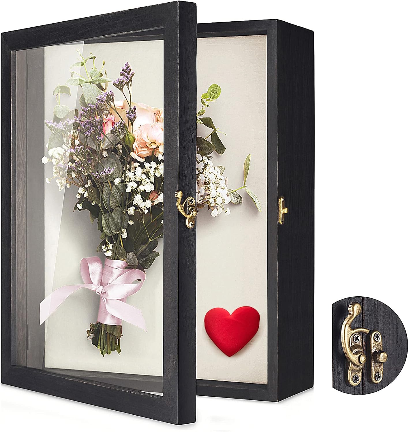 TJ.MOREE Flowers Shadow Box Display Case 11 x 14 Large Shadowbox Frame with Glass Window Door Wedding Bouquet Medals Photos Memory Box for Keepsakes - Rustic Black