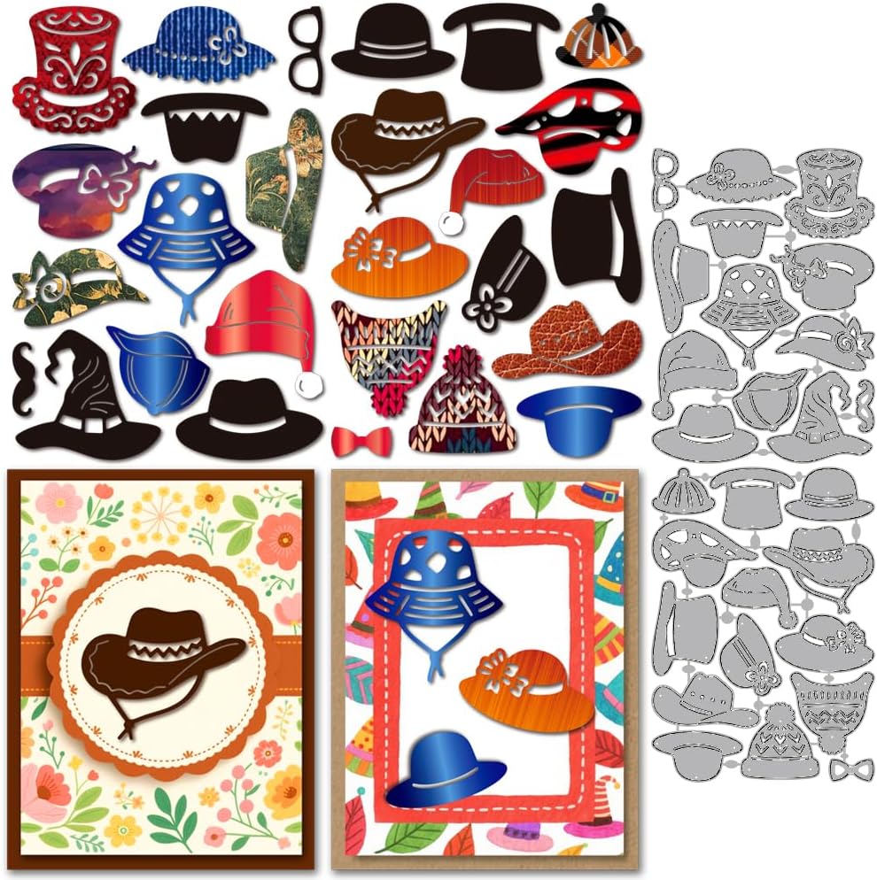 MAYJOYDIY Hat Theme Metal Die Cuts Cowboy Hat Magic Hats Cutting Dies Glasses Moustache Tie Embossing Stencils Scrapbooking Tool for DIY Scrapbooking Craft Card Making Album Gift Decor