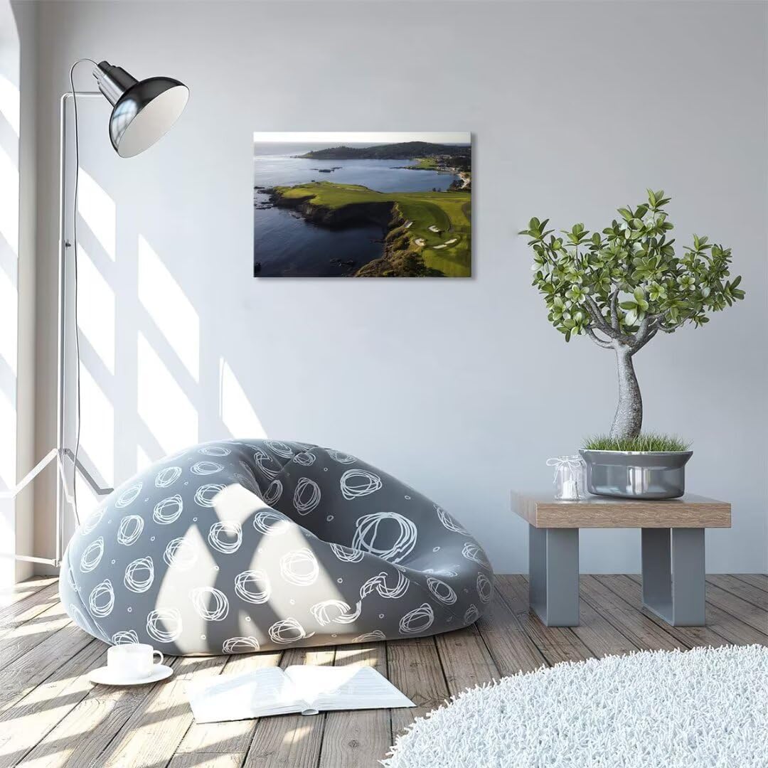 Pebble Beach Golf Course Wall Art Pictures - Pebble Beach Wall Art for Living Room Bedroom Bathroom Home Decorations Framed Artwork Canvas Prints Ready to Hang(12''H x 16''W)