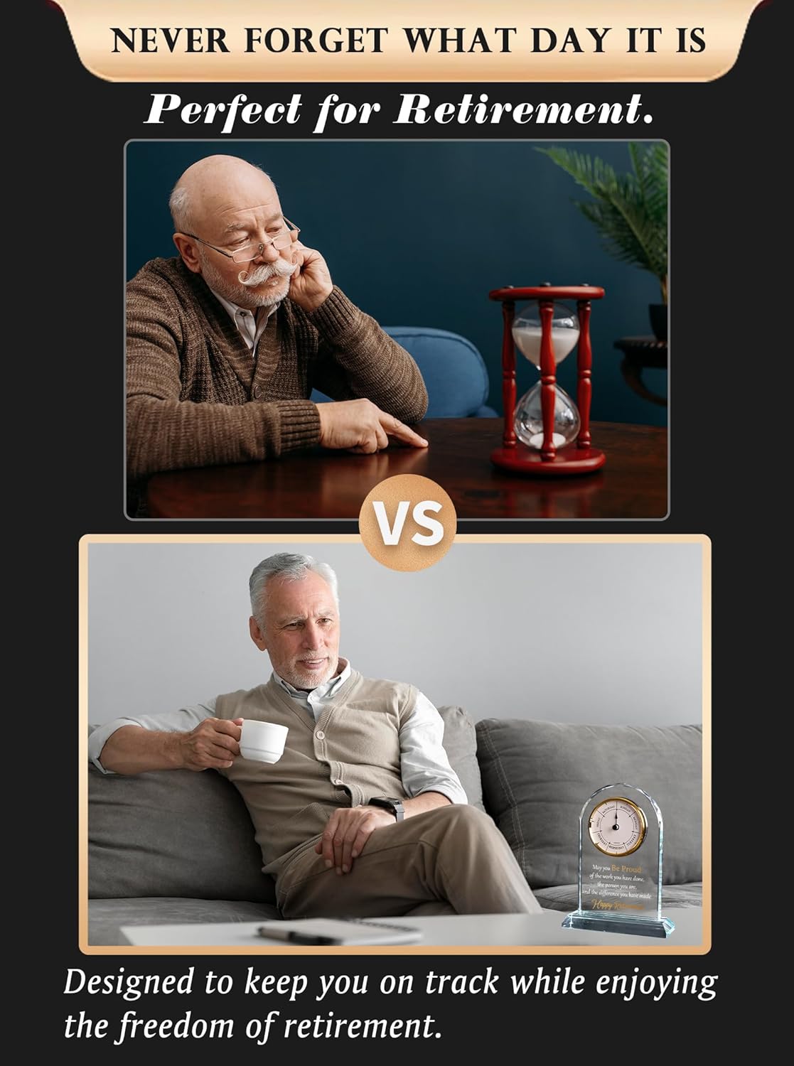 DEEWISH Retirement Gift for Women Men, Days of The Week Desk Clock, Happy Retirement Plaque Gifts for Coworkers Boss, Going Away Gift for Retired Friends, Farewell Presents for Teacher Doctor Nurses