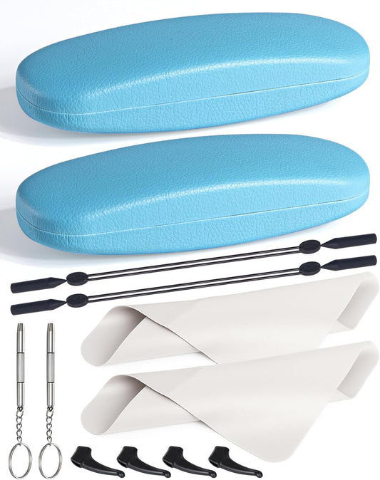 RayLove Glasses Case, Unisex Hard Shell Eyeglass Case, PU Leather Protective Hard Eye Glasses Cases with Eyewear Accessories