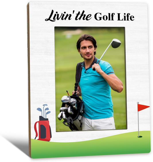 Golf Gifts Picture Frame 5x7, Gifts for Golfers Photo Frame, GolfGifts for Golfers Friends Women Men Dad, Livin'The Golf Life Holiday Wooden Picture Photo Frames for Desk Home Room Decor