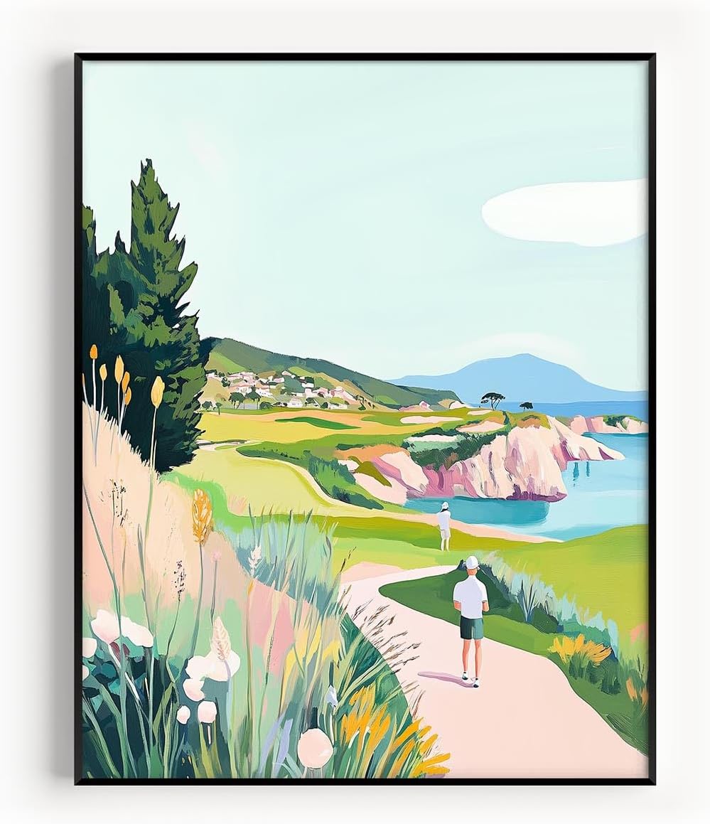 Golf Course Floral Pastel Art Print Posters - Premium Giclee Fine Art Prints - Golf Course Home Decor Posters, Golfer Art Prints for Home and Office Decor - Vintage Aesthetic, Ready to Frame