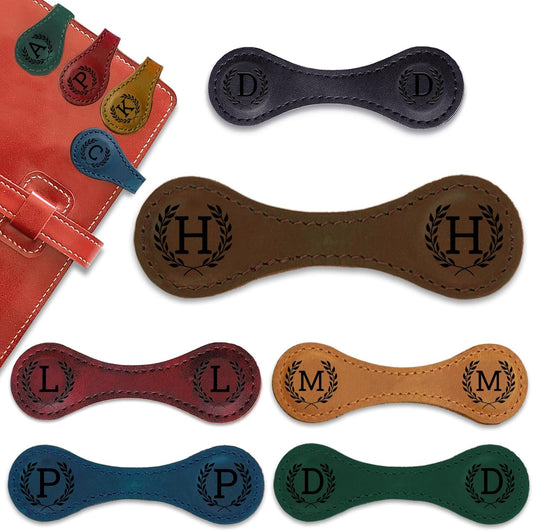 Personalized Magnetic Leather Bookmark - 26 Letters Vintage Engraved Book Marks,Custom Bookmark with Initial,Bookmarks for Women,Reading,Book Lovers (Brown, H)