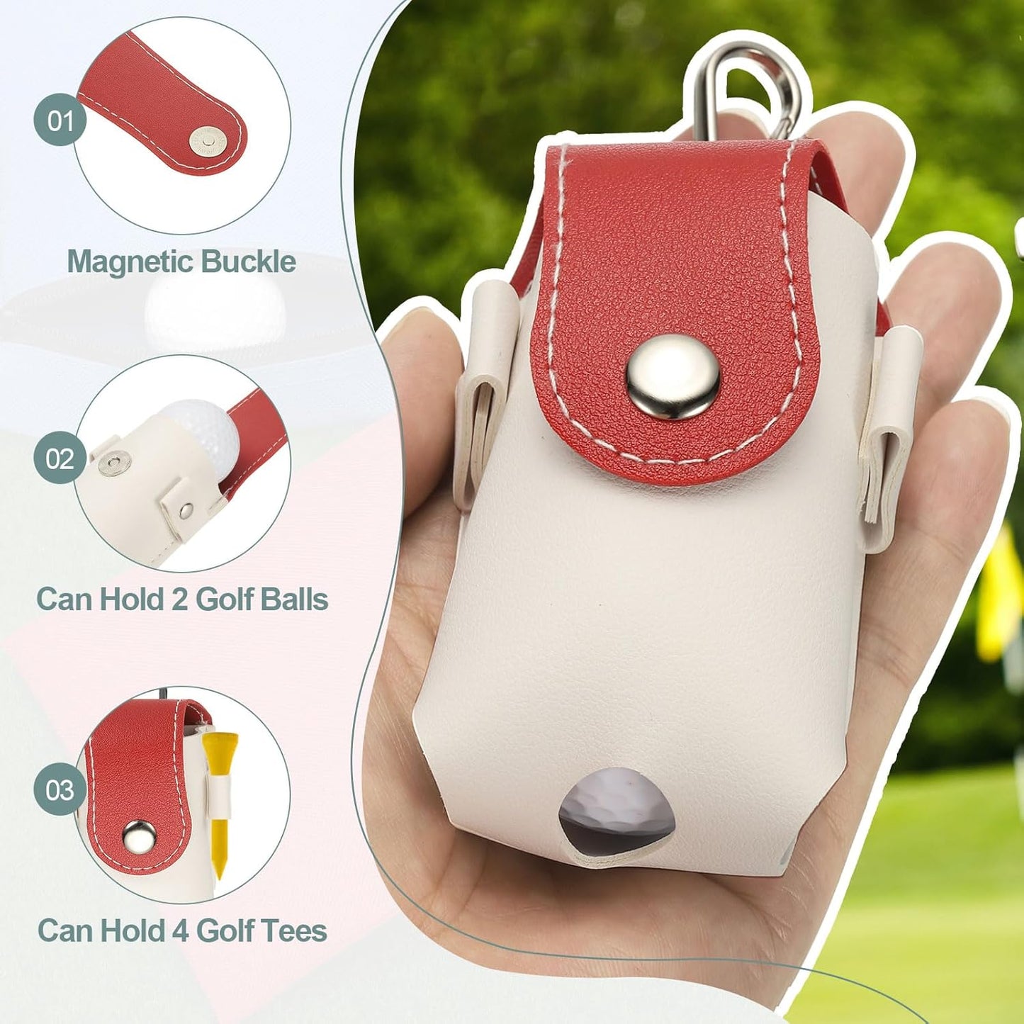 uxcell Golf Ball Bag, Portable PU Leather Golf Ball Pouch with Belt Clip Storage Bag with Tee Holder for Men and Women