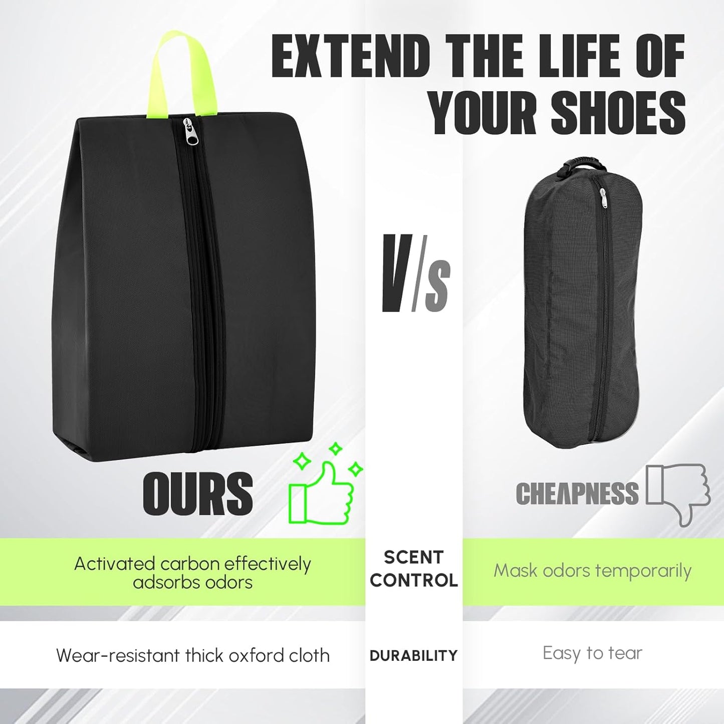 2 Pack Smell Proof Shoe Cleat Bag for Travel Water-Resistant Odor Absorbing Lightweight Golf Soccer Shoe Storage Organizer Pouch with Zipper for Gym Sports Travel Work (Black)