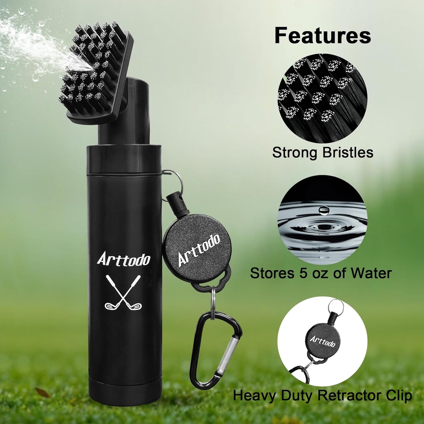Golf Club Brush Cleaner with Clip, Easy Cleaning with Nylon Bristle, Holds 5 Ounces, Durable and Portable Golf Accessories Keeping Your Golf Clubs Clean