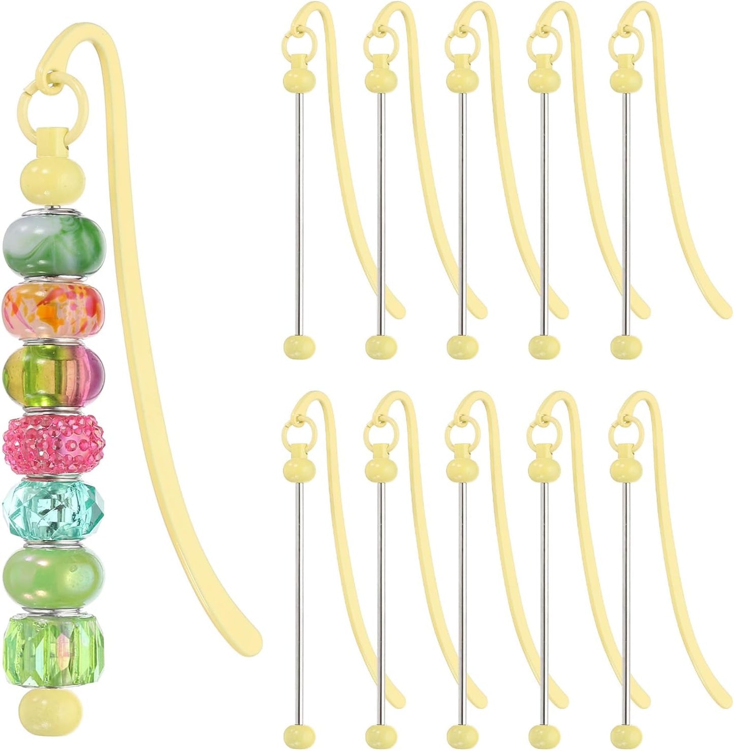 PATIKIL Beadable Bookmarks, 10 Pcs Beaded Bookmark DIY Metal Blank Bar Bulk for Bookmark DIY Making Craft, Beading Pendant Charm, Candy Yellow