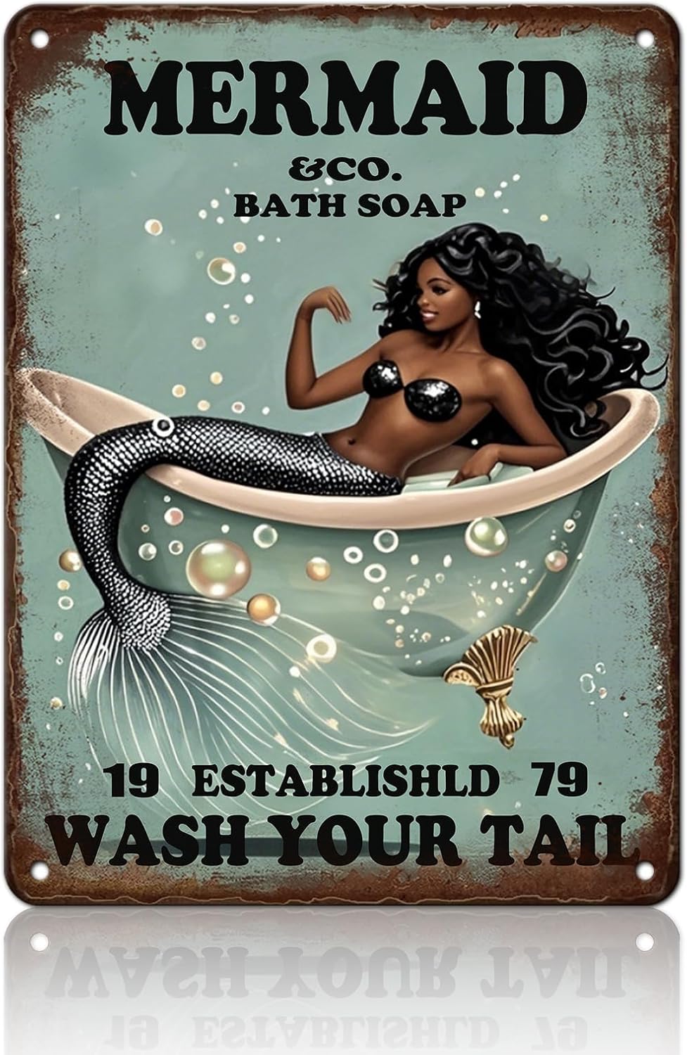 Funny Mermaid Company Bath Soap Metal Signs Wash Your Tail Sign Vintage Tin Sign Wall Decor Retro Tin Signs for Room Living Room Bathroom Toilet Hotel 12x16 Inch