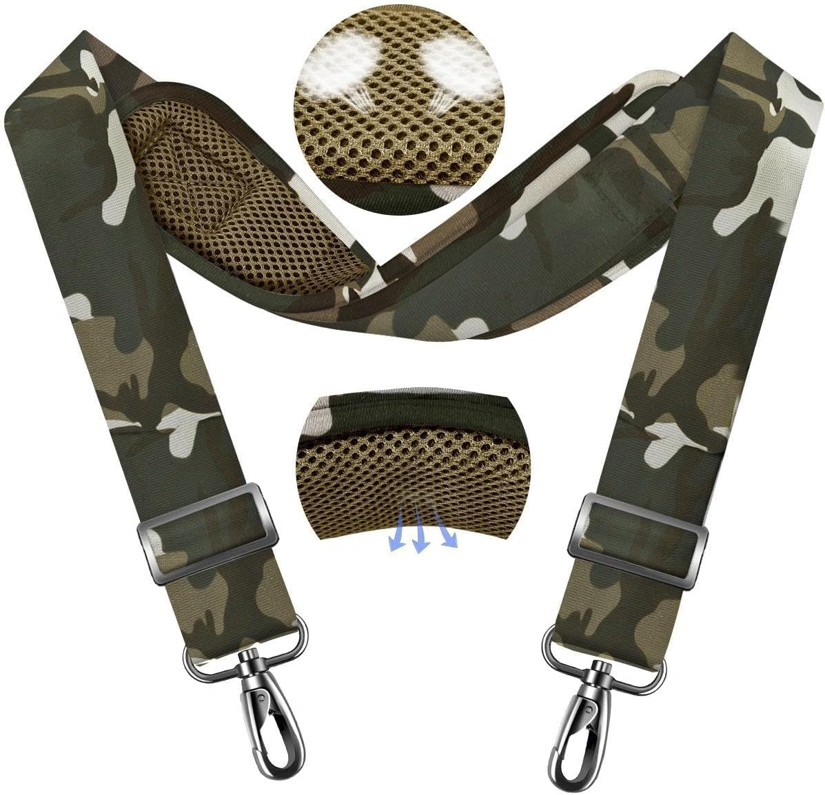 ZINZ 79.5" Universal Strap with Ultra-Thick Fixed Breathable Pad - Adjustable Heavy-Duty Shoulder Strap for Laptop, Crossbody, Luggage, Gym, Camera Bag and More,Camouflage Green