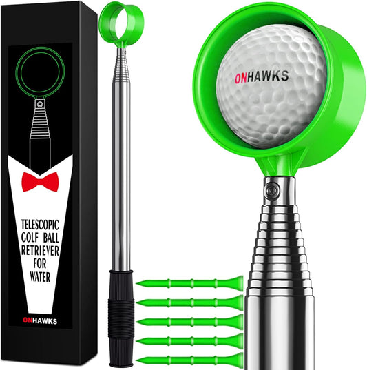 Golf Ball Retriever for Water,Telescopic 12Ft/9Ft Stainless Steel Shaft Two-Sided Easy Pick Up Balls,Unbreakable Head Retriever Tool Golf Accessories Golf Gift for Men