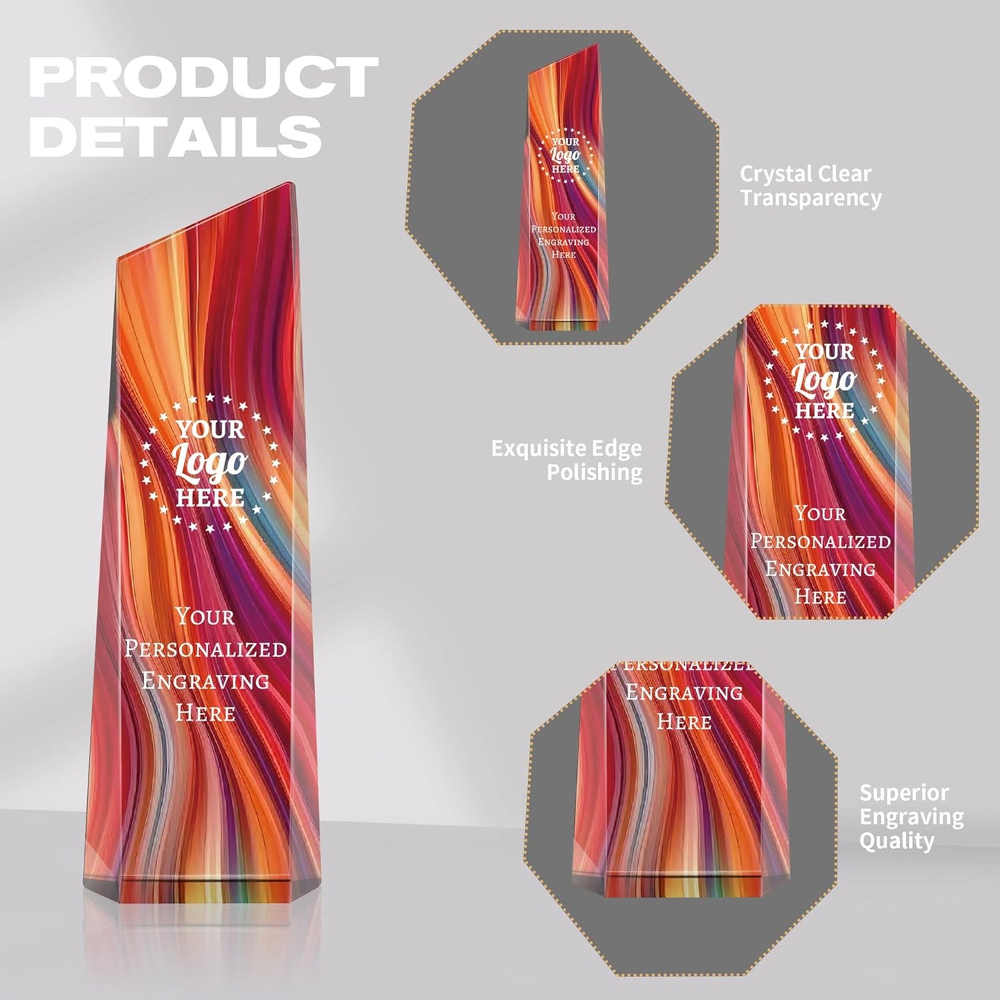 Personalized Crystal Trophy Award - Award for Employees- Plaques Custom Engraved- Coworker Gift,Employee Appreciation Gift,Ideal for Business Events and Occasions (Custom Logo/Engraved)