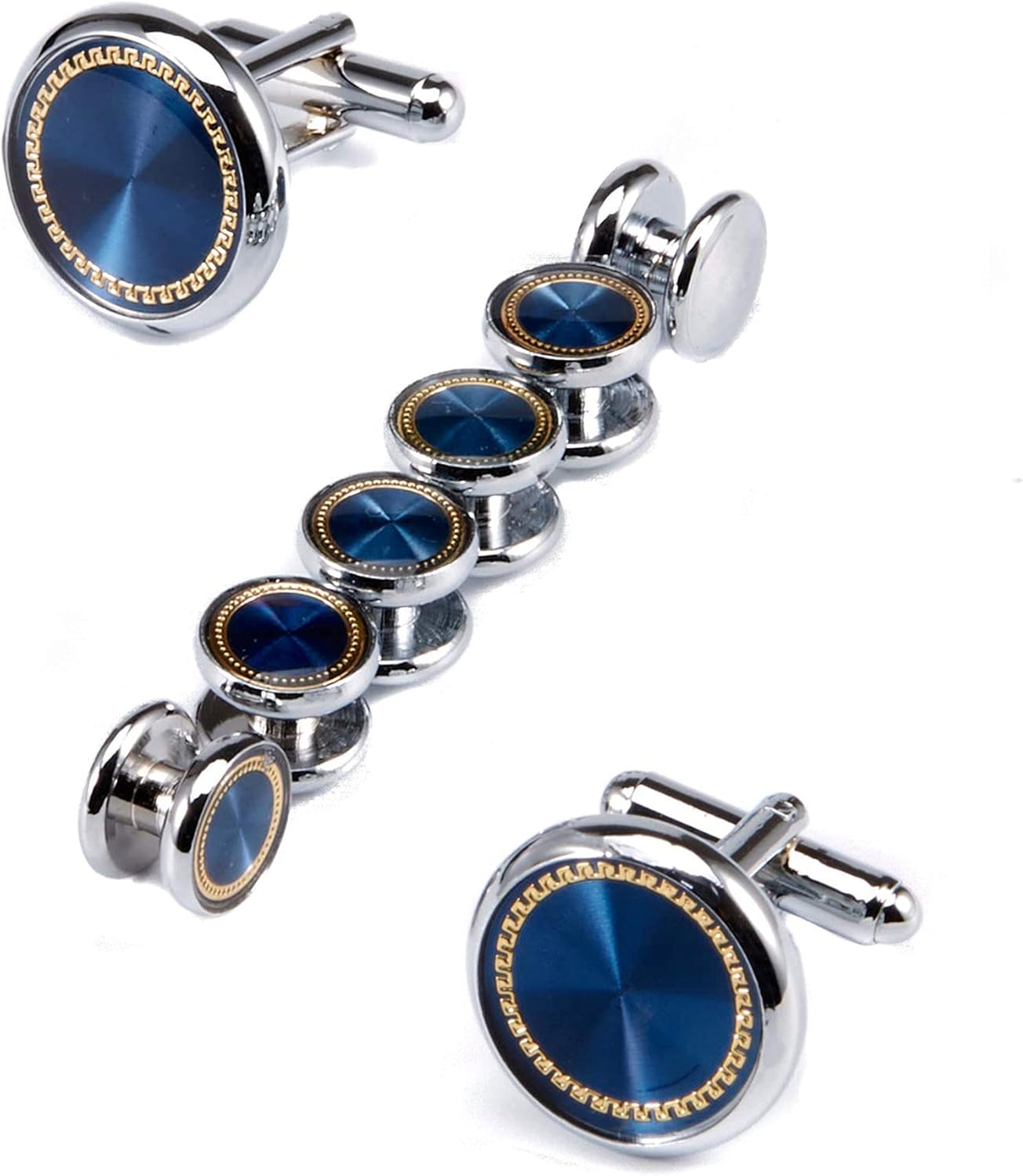 wynameleri Mens Cufflinks and Studs Set Blanks Round 4 Colors Shirt Tuxedo Buttons Packed in Cufflink Box for Business Wedding Jewelry