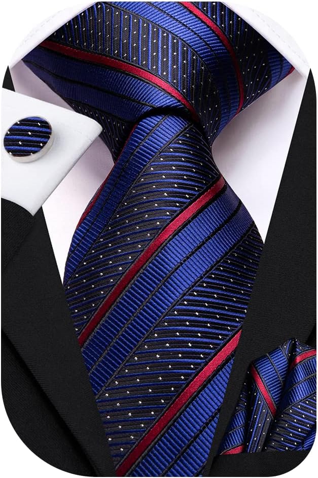 Dubulle Mens Paisley Striped Tie WOVEN Necktie for Men and Handkerchief Cufflinks Set Wedding Formal Business