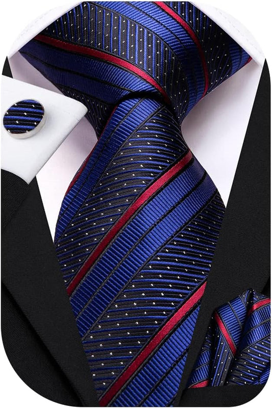 Dubulle Mens Paisley Striped Tie WOVEN Necktie for Men and Handkerchief Cufflinks Set Wedding Formal Business