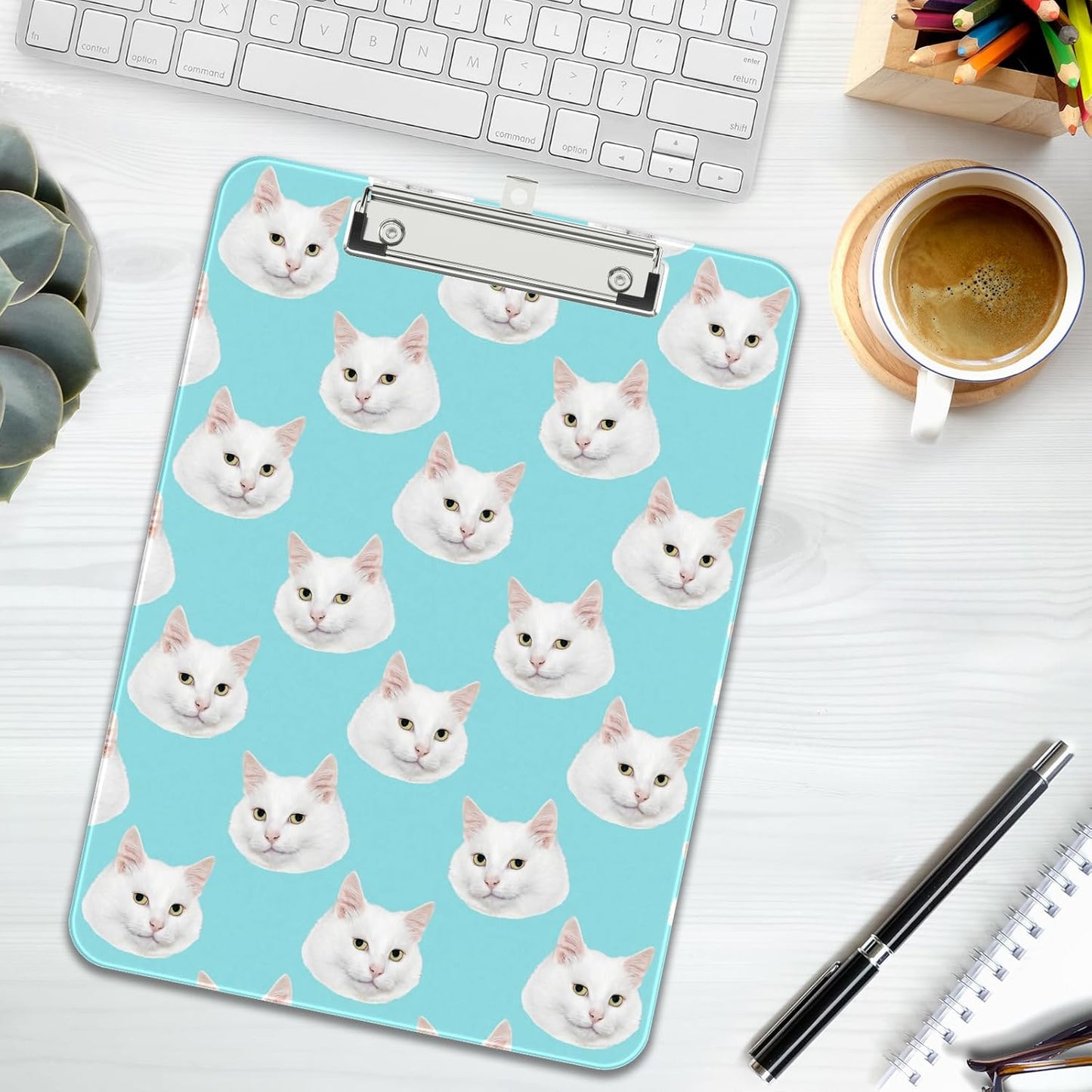 Rimilak Plastic Clipboards with Metal Clip, A4 Letter Size 9 x 12.5 in, Office Decorative for Students Women Men and Kids, Cute Custom Pattern, Cute Cat