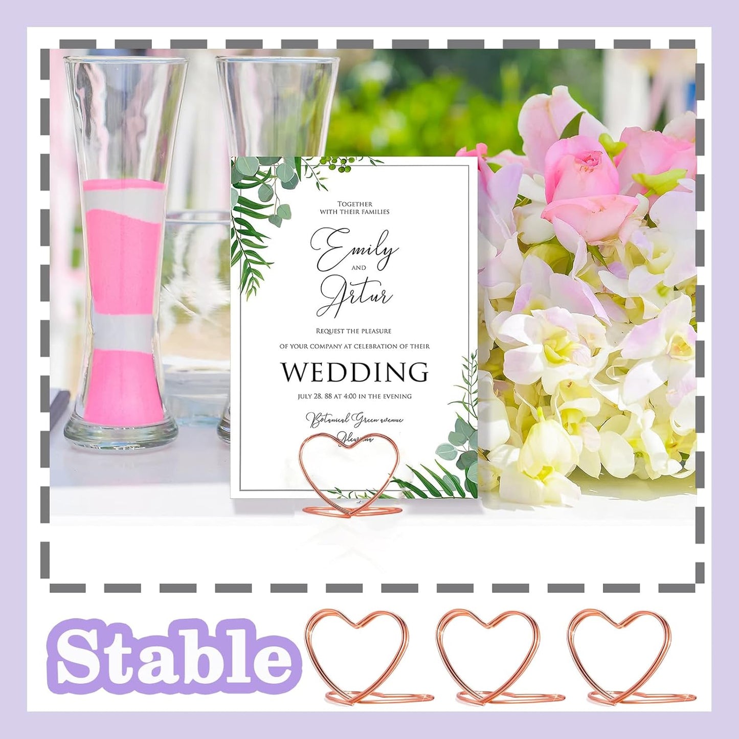 CUNGLIN Gold Table Number Place Card Holders 32 PCS, Heart Shape Photo Card Stand Business Card Card Holders for Wedding Party Mini PhotoPlaying Cards Holder Picture Menu Memo Christmas Card Clips