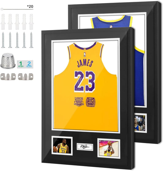 Nice C Jersey Frame Display Cases, Jersey Frame with Pictures Photos, Jersey Shadow Box Shirt Display Case, 98% UV Protection, Football Basketball Soccer (2 Pack)