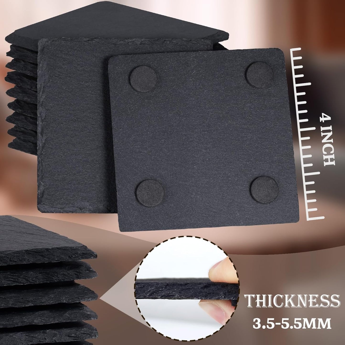 13 Pieces Slate Drink Coasters, GOH DODD 4 Inch Black Coasters Stone Coaster Set, Laser Engraving Blanks with Anti-Scratch Bottom for Home Office Kitchen Housewarming Gifts Wedding Party, Square