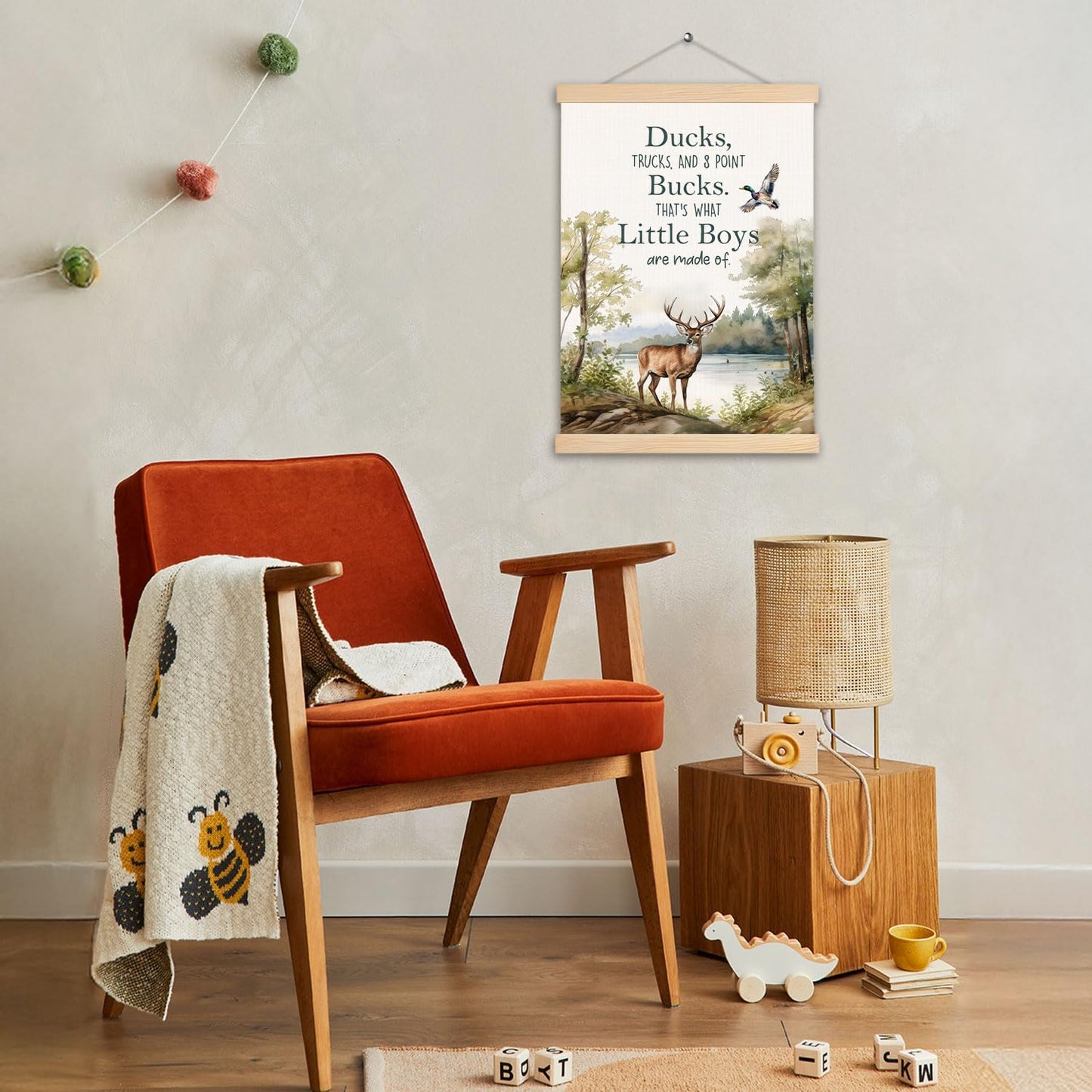 pouep Boys Nursery Wall Art Poster, Forest Nursery Decor, Farmhouse Woods Wild Deer Duck Canvas Prints Wall Decor for Toddler Kids Boys Bedroom Playroom Classroom, 12x16 Inches