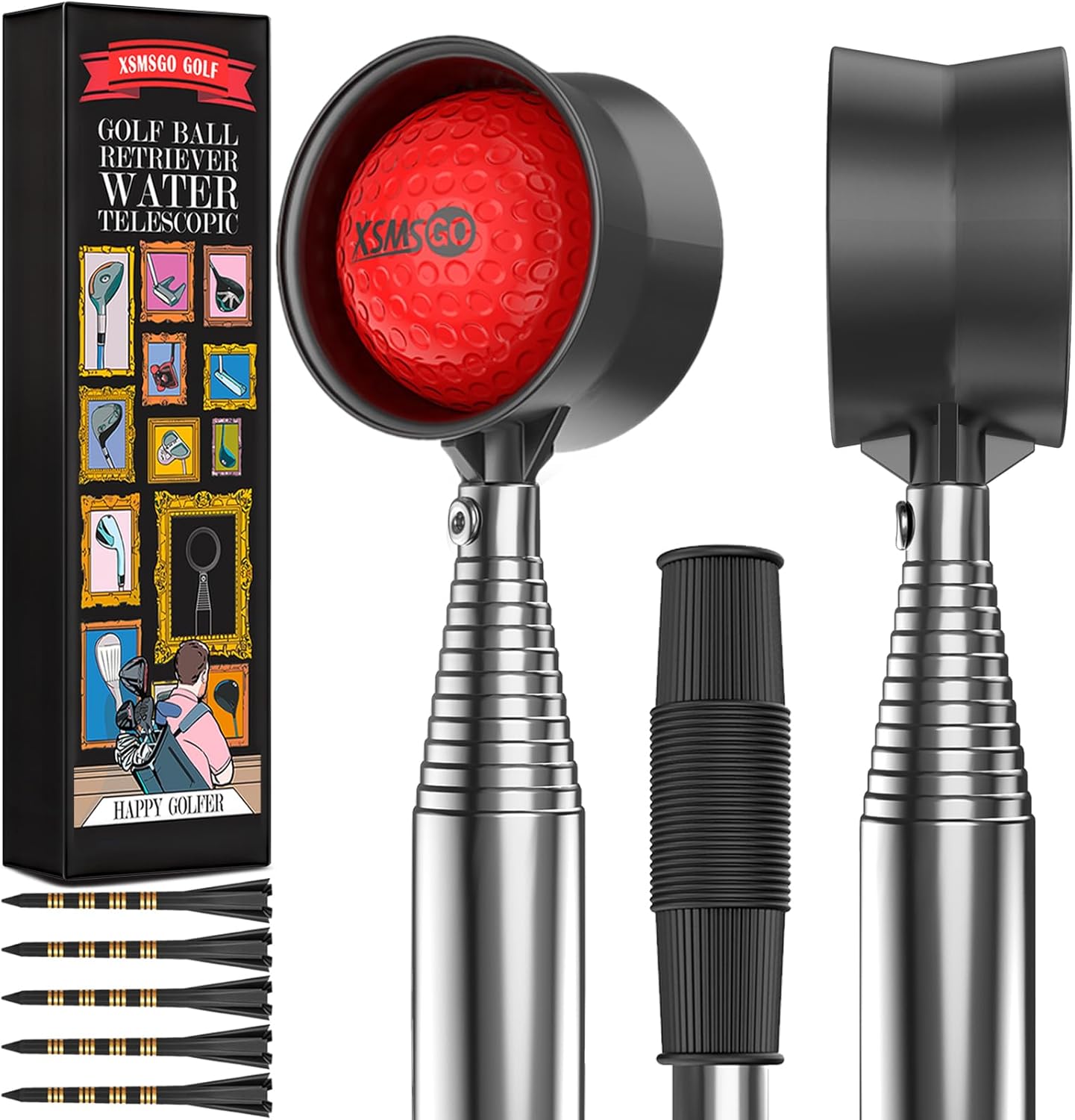 9Ft/12Ft Telescopic Stainless Steel Golf Ball Retriever for Water, High Durability Double Sided Golf Ball Picker Upper, Men's and Women's Golf Accessories Gifts.