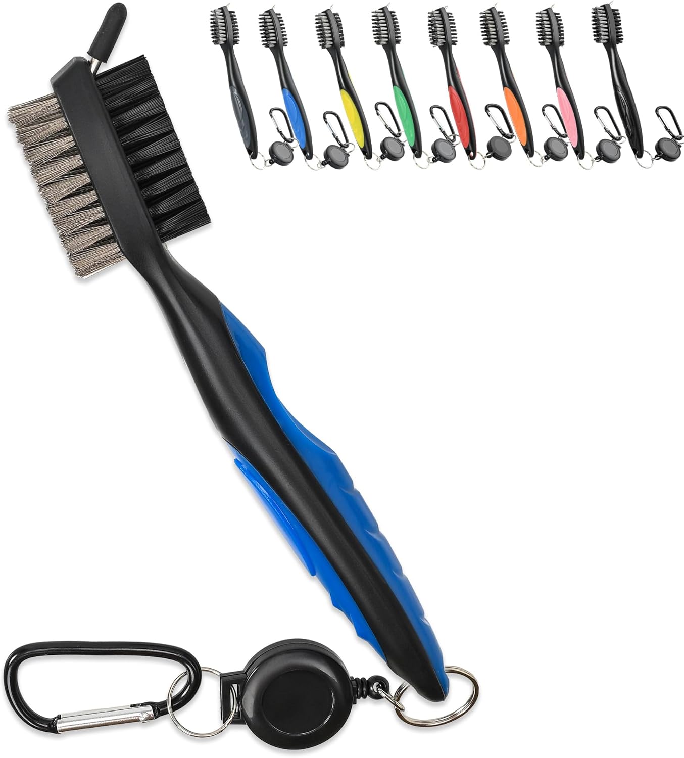 Mile High Life Golf Club Brush, Club Groove Cleaner with 2 Ft Retractable Extension Cord and Aluminum Carabiner, Golf Bag Accessories for Men and Women