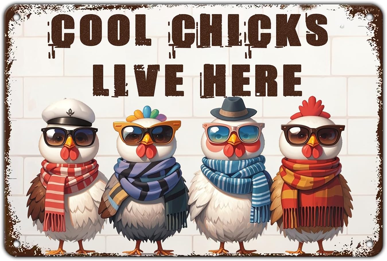 Funny Cool Chicks Live Here Tin Sign Plaque Metal Poster 12x8 Inch Home Kitchen Garden Restaurant Farm Wall Decor