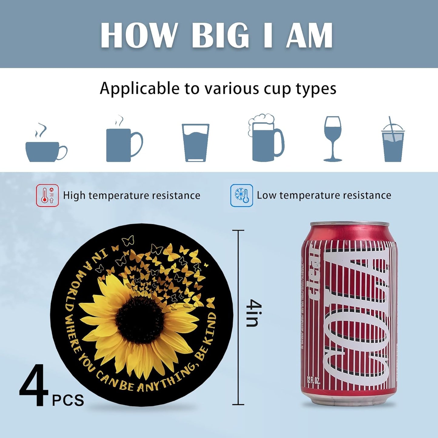 Coasters for Drinks,Set of 4 Absorbent Coasters,Sunflower Flower Ceramic Coasters with Cork Base,Cup Coaster for Coffee Table Protection,Gifts for Housewarming Birthday - Home Decor