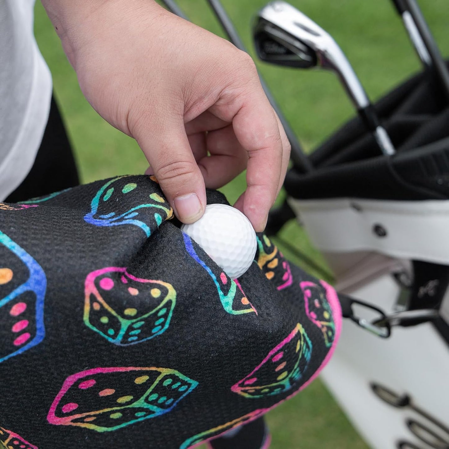 Magnetic Golf Towel for Men Women Golfer - Microfiber Golf Towel Magnet with Waffle Texture - Strengthen Magnet Golf Towels for Strong Hold to Metal Objects (Black Rainbow Color)