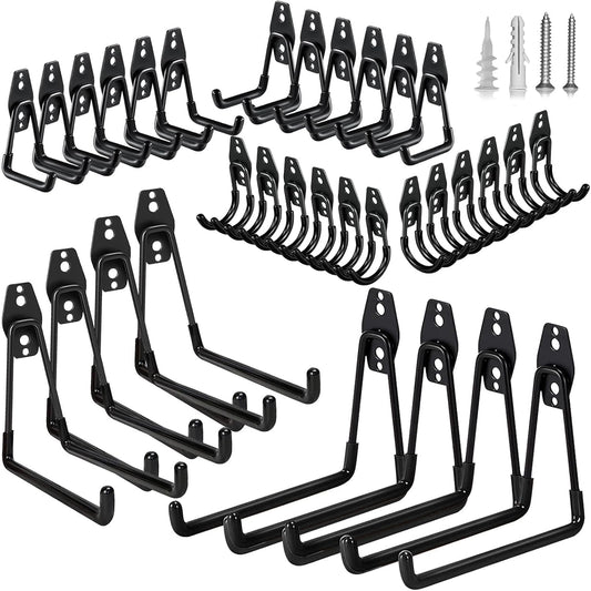 32 Pack Steel Garage Hooks Heavy Duty, Utility Wall Mount Hook with Anti-Slip Coating, Hanger & Organizer for Bulk Items, Bikes, Ladders, Power Tools, Ropes, and More Equipment