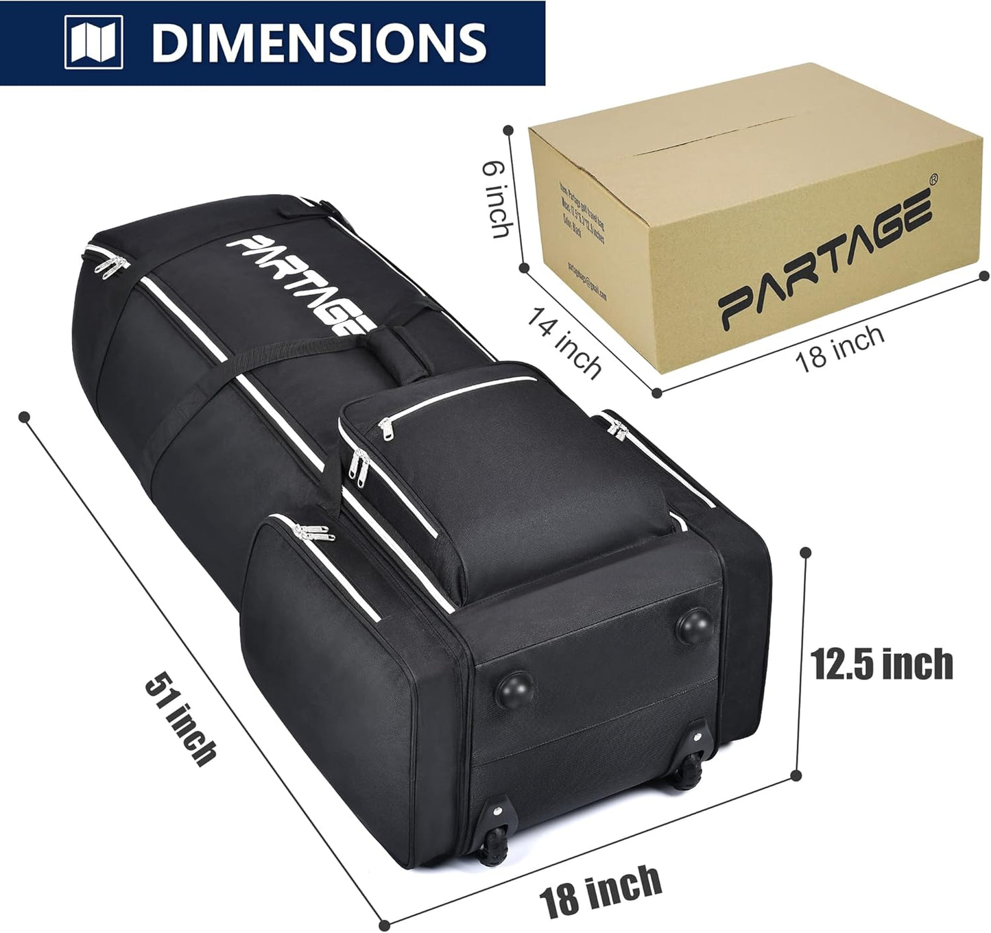 Partage Golf Travel Bag with Wheels,Golf Travel Case for Airlines -Black