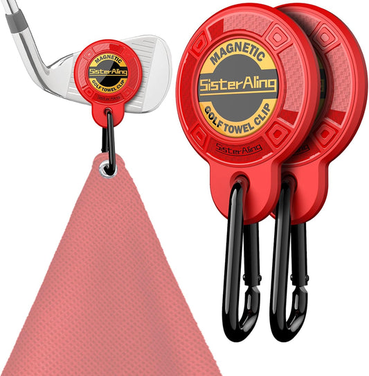Magnetic Clip for Golf Towel,Removable Industrial Magnetic Accessories Design for Strong Hold to Golf Carts or Clubs (2, Red)